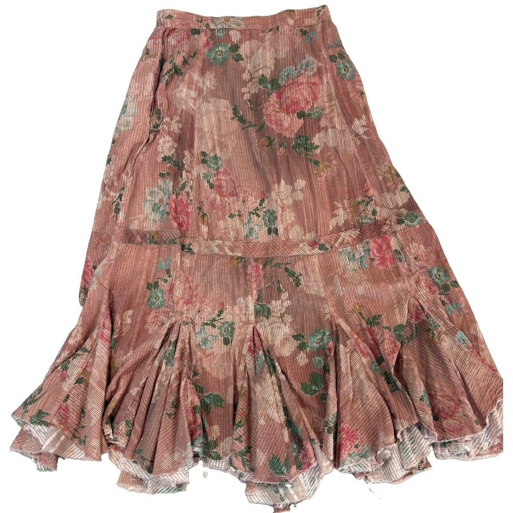Free People Bordeaux Floral Maxi Skirt L Pink Smocked Boho Cottagecore Plisse